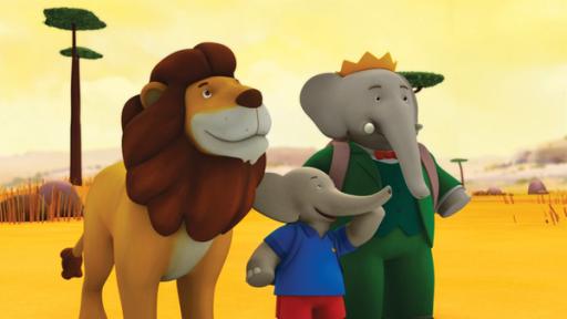 Rechte: KiKA/Nelvana Limited Löwe Andi, Badou und König Babar auf der Suche nach dem Holzdieb.