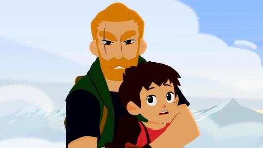 Der Nebelberg | Rechte: © 2017 Gaumont Animation, PVP Animation III Inc.- All rights reserved Anton hält Sebastian fest und guckt sehr böse. Sebastian sieht ängstlich aus.