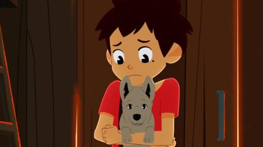 Der rätselhafte Welpe | Rechte: © 2017 Gaumont Animation, PVP Animation III Inc.- All rights reserved Sebastian hat einen Welpen auf dem Arm und guckt ihn besorgt an.