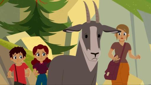 Die Gämsenzahlung | Rechte: © 2017 Gaumont Animation, PVP Animation III Inc.- All rights reserved Sebastian, Adele und eine Frau schleichen sich an eine traurige Gämse heran.