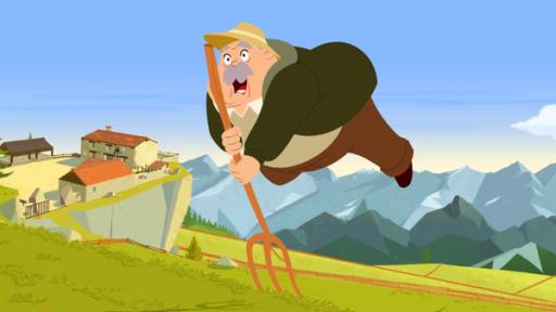 Wer anderen eine Falle stellt | Rechte: © 2017 Gaumont Animation, PVP Animation III Inc.- All rights reserved Ivan fliegt in hohem Bogen über seine Mistgabel.
