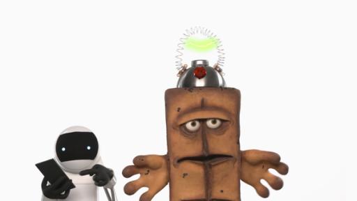 Mit Hilfe einer Sprachenlernapp versucht der Testroboter, Bernd Sprachen einzutrichtern.