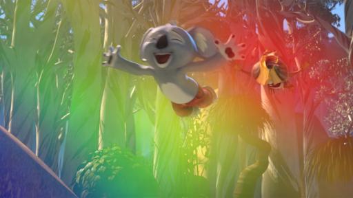 Blinky und Jacko wollen die Farben des Regenbogens probieren.