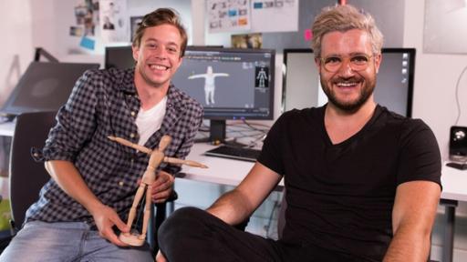 Der Animations-Check / Tobi mit Student Thomas Sali am Animationsinstitut der Filmakademie Baden-Württemberg