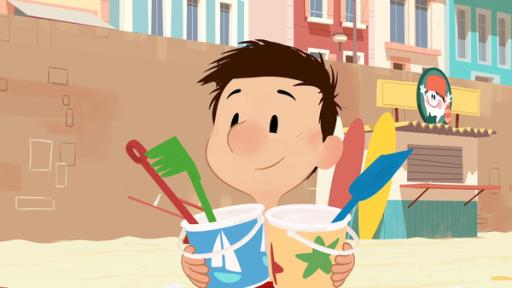Der kleine Nick mit Eimern und Schaufeln am Strand | Rechte: SWR Der kleine Nick mit Eimern und Schaufeln am Strand