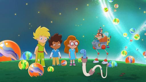 Der kleine Prinz: Weltraummurmeln | Rechte: © 2024 Method Animation, WDR Charlotte möchte mit Elias Murmeln spielen, der möchte sie jedoch nicht teilen. Auch die Schlange möchte nicht teilen und bringt ihren Planeten in Gefahr.