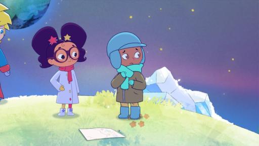Startbild Folge 47 | Rechte: © 2024 Method Animation, WDR Die Astronomin erklärt Elias, wie sie sich anhand von Dingen an unbekannten Orten orientiert.