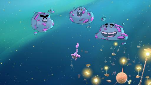Startbild Folge 39 | Rechte: © 2024 Method Animation, WDR Die Spaßvögel-Asteroiden finden es sehr lustig, immer wieder ihr Magma auf die Lampen zu verteilen.