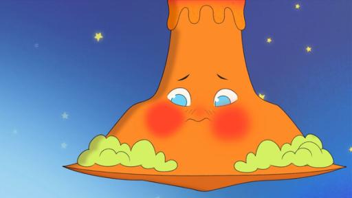 Startbild Folge 40 | Rechte: © 2024 Method Animation, WDR Der kleine Vulkan schämt sich für seinen Bartflaum und findet, dass er dadurch unansehnlich ist.