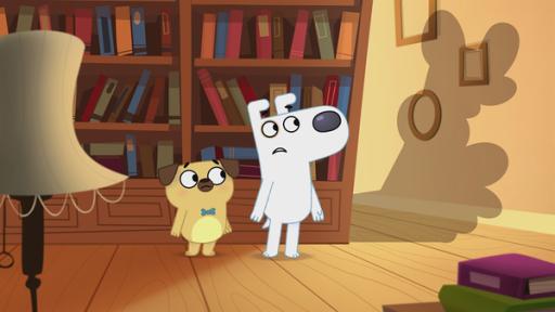 Rechte: KiKA/Dog Loves Productions Limited 2020 Wer macht so einen Schatten und diese gruseligen Geräusche, fragen sich Dog und Puck.