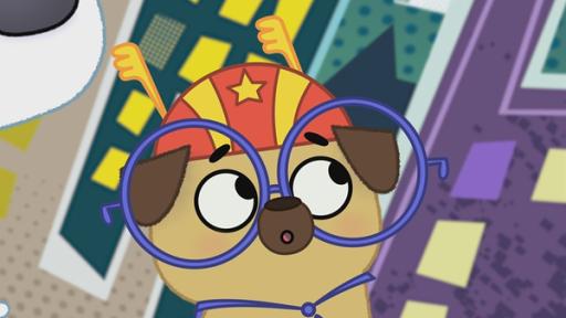 Rechte: KiKA/Dog Loves Productions Limited 2020 Puck will ein Superheld sein. Dog nimmt ihn mit in die Welt zweier Superhelden.