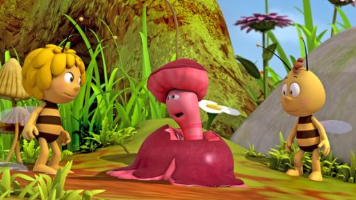 Max und die Vogelhochzeit | Rechte: ZDF Wurm Max sitzt in einem zermatschten Apfel und unterhält sich mit Maja und Willi.