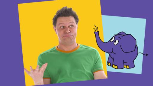 André zeigt, wie ihr wie der kleine blaue Elefant tröten könnt.