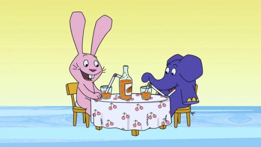Hase und Elefant trinken Limonade