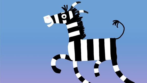 Ein schwarz-weißes Comic-Zebra auf blauem Untergrund.