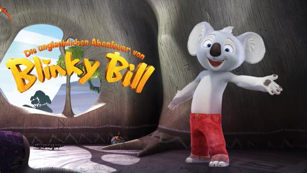 Blinky Bill steht in einer Höhle und schaut triumphierend in die Kamera. Daneben der Schriftzug "Die unglaublichen Abenteuer von Blinky Bill."