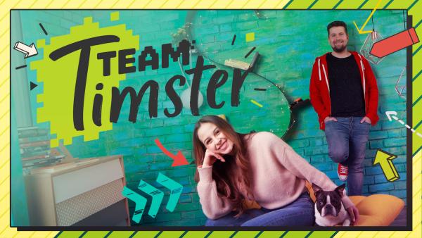 Soraya und Tim mit Hund Jimmy im "Team Timster"-Studio