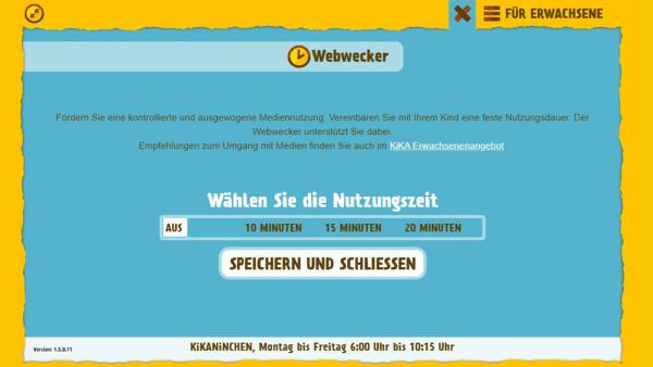 Nun können Sie festlegen wie lange ihr Kind kikaninchen.de nutzen soll. Anschließend startet der Wecker automatisch.
