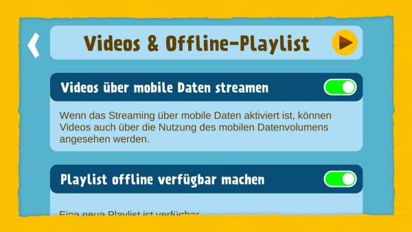 Bild zeigt den Menüpunkt "Auswahl Videos & Offline Playlist".