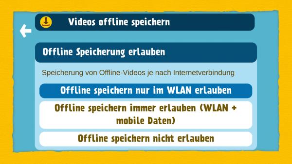 Bild zeigt den Menüpunkt "Auswahl Videos & Offline Playlist".