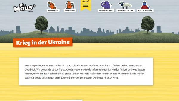 Screenshot der Sonderseite von "Die Sendung mit der Maus" zum Krieg in der Ukraine