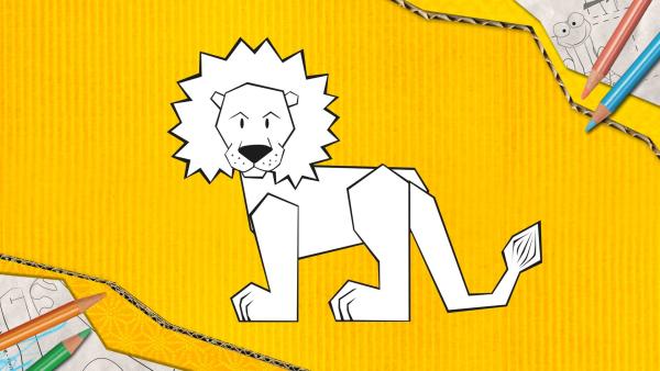 Ein Löwe zum Basteln, der aus Papier zusammengesteckt und geklebt wird.