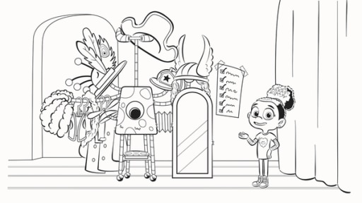 Ausmalbild - Esme und die Monsterkiste | Rechte: KiKA/Nelvana Ausmalbild - Esme und die Monsterkiste