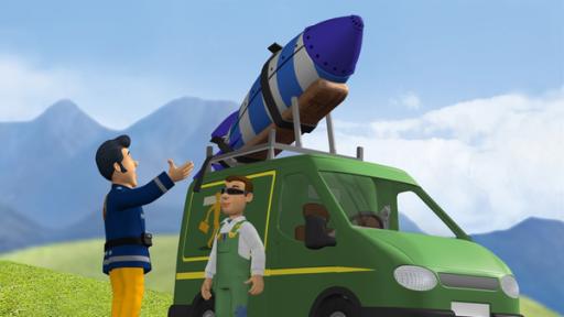 Rechte: KiKA/HIT Entertainment Mike Flood hat eine Rakete gebaut die er am Abend starten möchte.