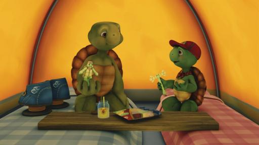 Rechte: KiKA/Nelvana Limited/Infinite Frameworks Pte Ltd. Franklin und Bär wollen zu einem lange geplanten Camping-Abenteuer im Garten aufbrechen. Doch Bär muss stattdessen mit seiner Familie Verwandte besuchen. Franklin ist darüber sehr traurig.