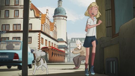 Fritzi und Sophie // Folge 4 | Rechte: Balance Film/TrickStudio Lutterbeck / FILM BILDER / ARD / MDR/ WDR / SWR Ein Mädchen eilt über einen Marktplatz.
