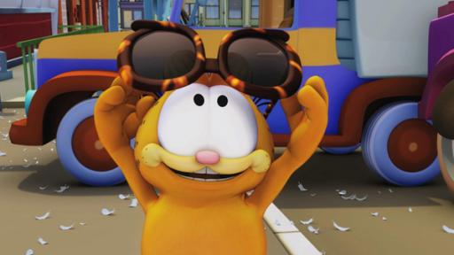 Blick in die Zukunft | Rechte: Mediatoon Distr./hr Garfield schaut durch eine Sonnenbrille in den Himmel.
