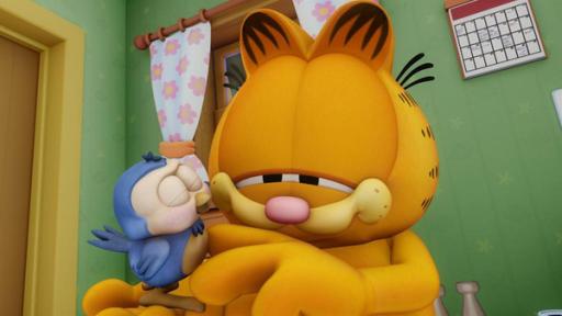 Garfields Vogel | Rechte: Mediatoon Distr./hr Garfield schreichelt liebevoll ein kleines Vögelchen.