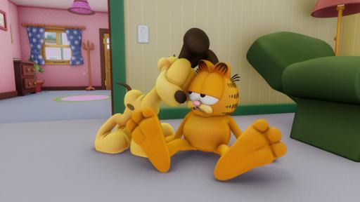 Odie lehnt sich liebevoll an Garfield