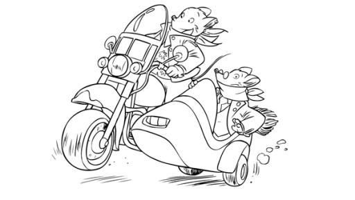Geronimo und sein Freund in einem Motorrad