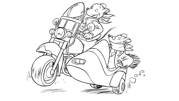 Geronimo und sein Freund in einem Motorrad