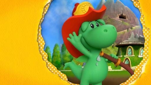 Grisu - Der kleine Drache | Rechte: ZDF/2023 MONDO TV Group/Pagot/Calidra/T2T/ZDFS Grisu, ein kleiner grüner Drache mit Feuerwehrhelm hält einen Schlauch und winkt