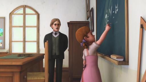 Der Schultest | Rechte: ZDF In der Schule: Theresa (rechts) schreibt etwas an die Tafel, der Lehrer (links) steht im Hintergrund.