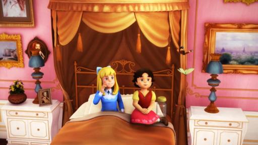 Wie zwei Schmetterlinge | Rechte: ZDF Heidi (Mitte rechts) und Clara (Mitte links) sitzen im Bett und beobachten einen Zitronenfalter.