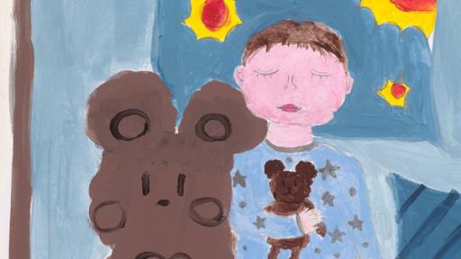 Ein von einem Kind gemaltes Bild zum Schlaflied "Schlaf, Baby, schlaf"