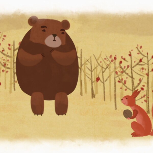 In der "Ich kenne ein Tier"-Geschichte wundern sich die Tiere des Waldes über einen faulen Bären, der sich gar nicht auf den Winter vorbereitet.