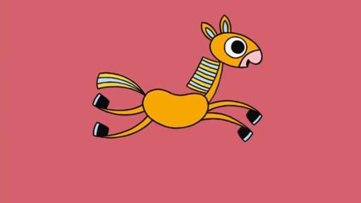Ich kenne ein Tier - Pferd | Rechte: SWR, SWR gezeichnetes Pferd rennt über rosa Hintergrund