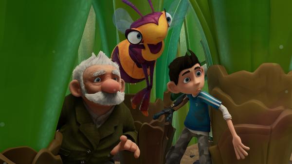 Gramps, Willow und Zak beobachten die Schmeißfliegen. 