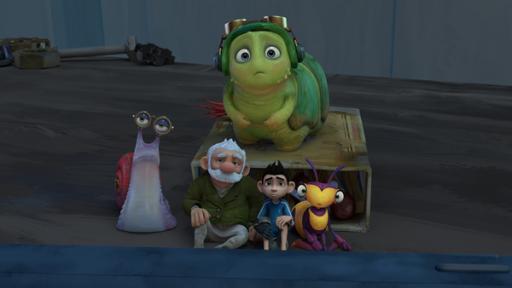 Rechte: KiKA/One Animation PTE LTD. Syd, Gramps, Zak, Willow und Chowser sehen zusammen einen Film an.
