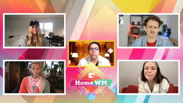 Ben mit Nadine Breaty, Malik Harris, Mavie Noelle und Checker Julian am dritten Tag der KiKA LIVE Home WM