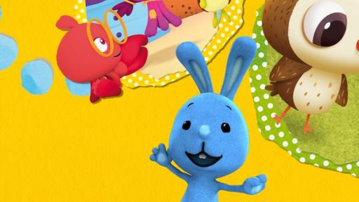 Odo und Schwalbe Martin freunden sich an. Kikaninchen springt freudig ins Bild. Maari, Tuts und Fin sind in der Vorschule.