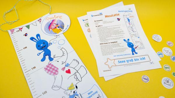 Eine Druckvorlage für eine Messlatte zum Messen von Kindergrößen mit dem Kikaninchen.