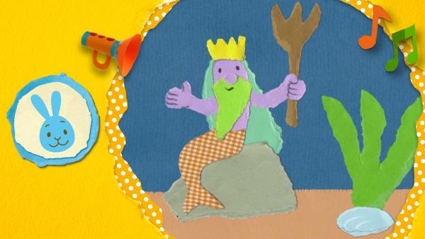 Der Wassermann singt Unterwasser gemeinsam mit Fischen, Muscheln und Seepferdchen. 