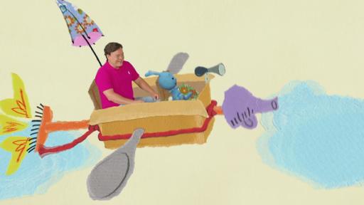 Ein Schirm rettet die Bruchpiloten | Rechte: KiKA Kikaninchen und Christian düsen im Flugzeug durch das Schnipselland.