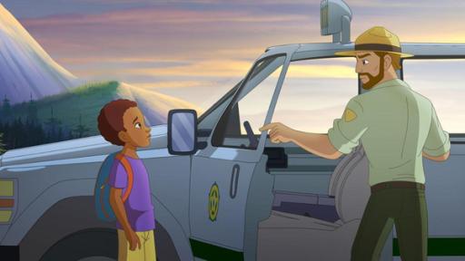 Harvey blickt zum Sheriff, der gerade mit seinem Auto eingetroffen ist.