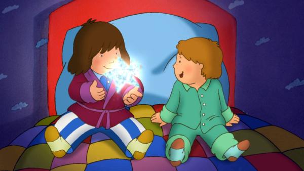 Laura und ihr kleiner Bruder Tommy fürchten sich ein bisschen gemeinsam vor der Dunkelheit und möglichen Einbrechern. Gut, dass in dem Moment Lauras Stern am Himmel erstrahlt und sein Schein alles Böse und Unheimliche vertreibt.